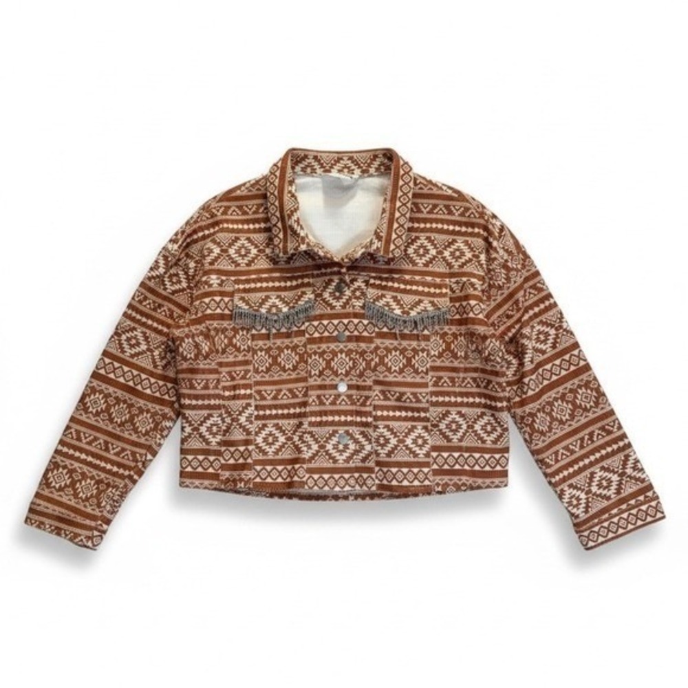 Savanna Jane Womens L Southwestern Cropped Corduroy Jacket Rhinestone Fringe